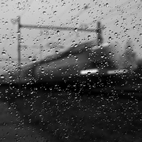 Train in the rain.