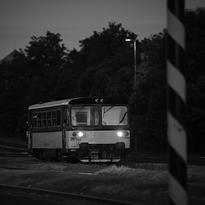 Tiny engine train at night. Title photograph of the gallery Diaries XXXVI.