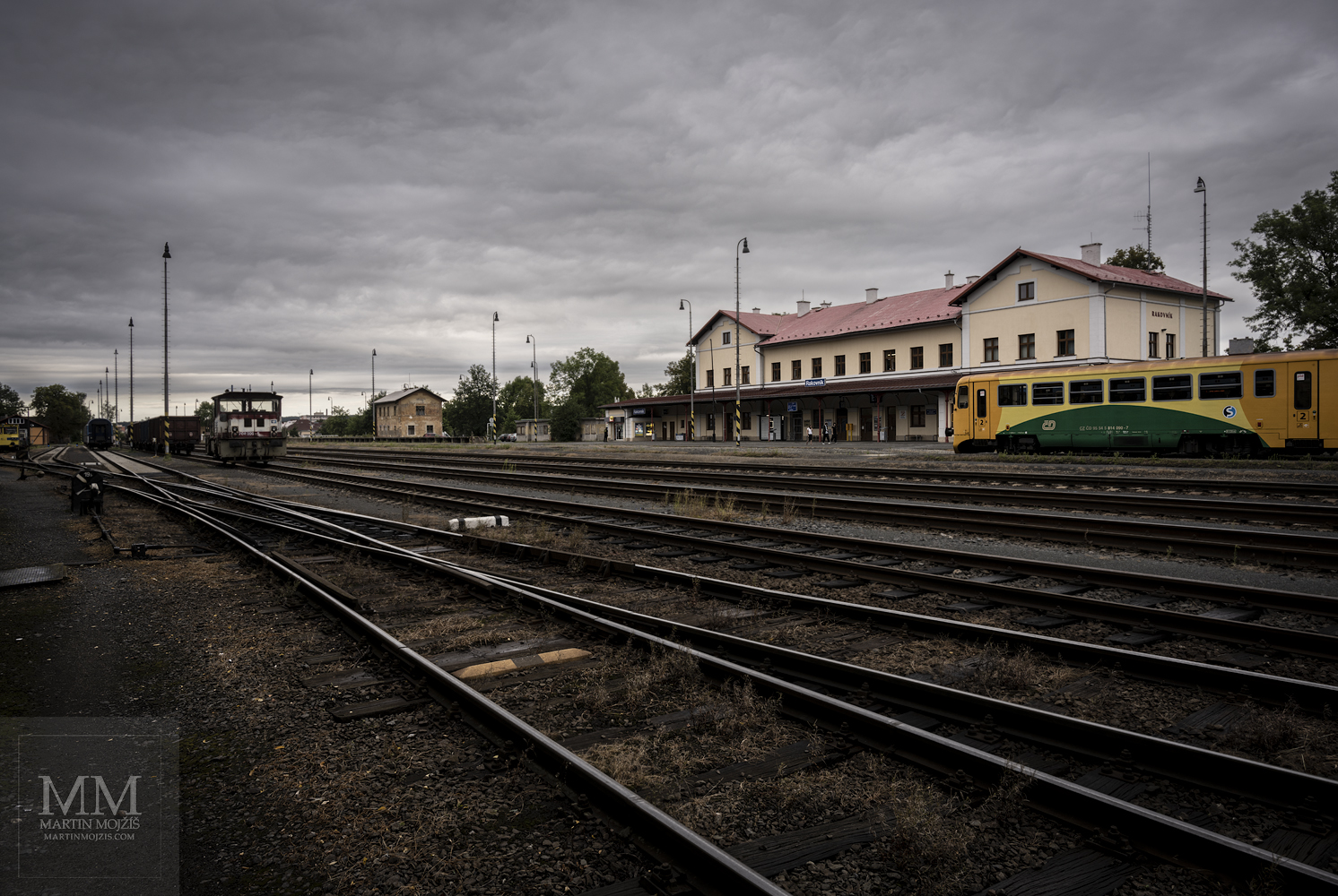 View from the operating tracks towards the northwest. Railway station Rakovnik.