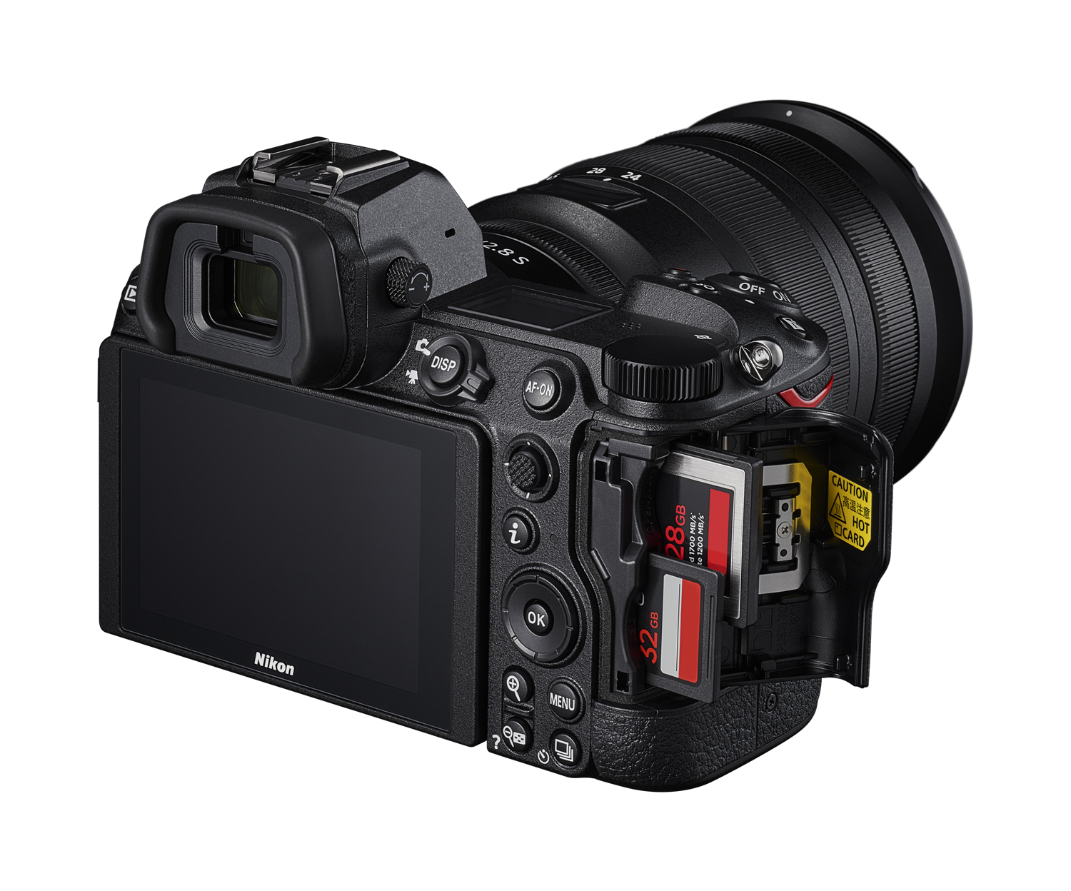 Nikon Z7II with memory cards partially ejected.