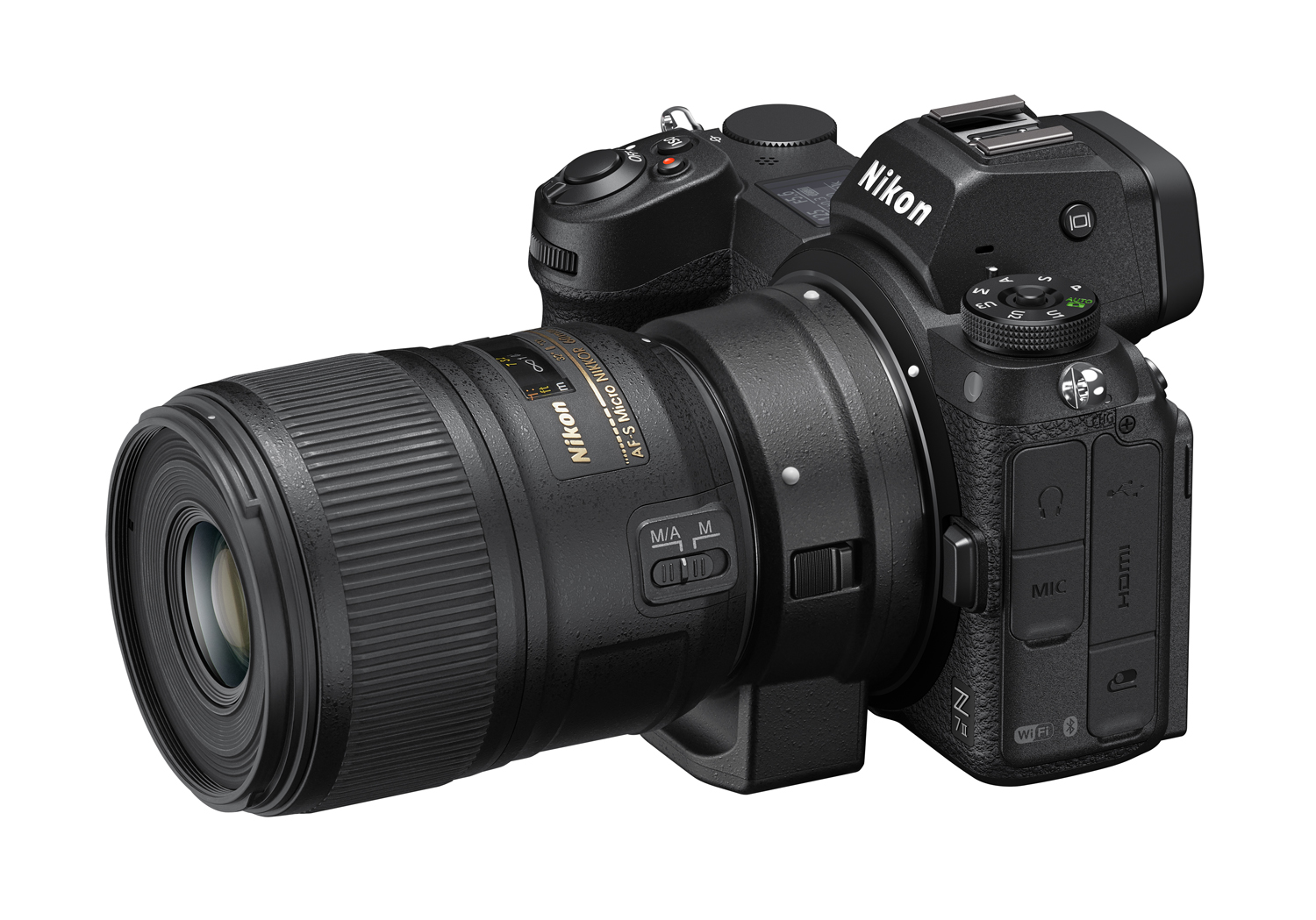 Micro Nikkor AF-S lens attached via adapter to Nikon Z7II.