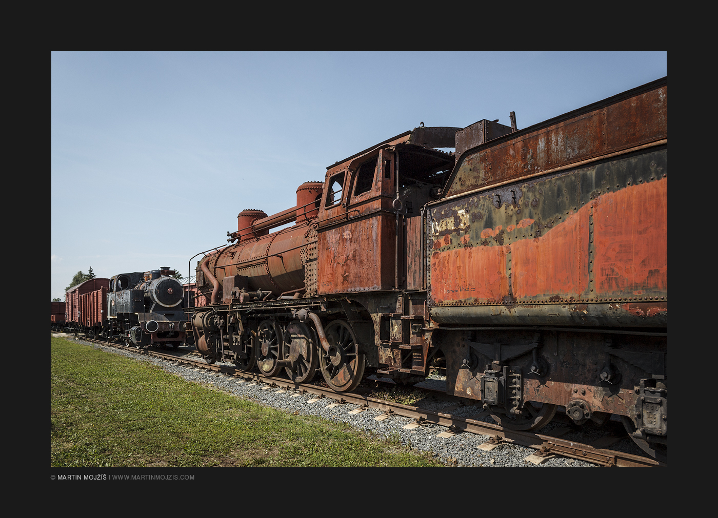 Parní lokomotiva 434 2315 před rekonstrukcí, pohled na tendr a kabinu. Kolešovka 2017.