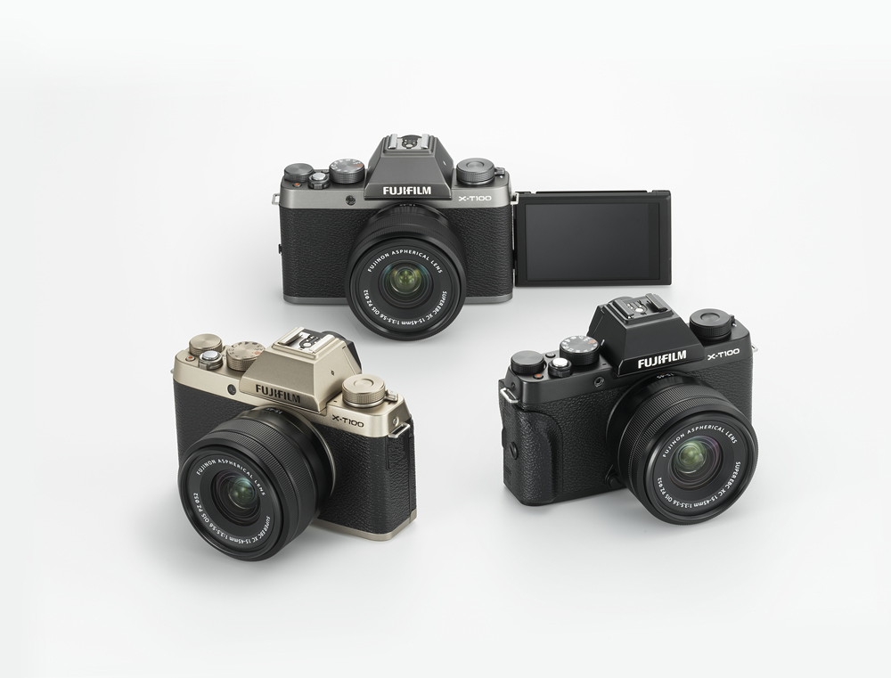 Tři barevné varianty fotoaparátů Fujifilm X-T100.