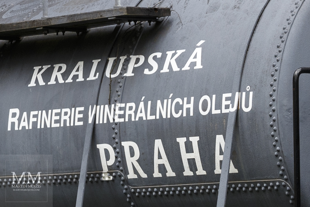 A close-up view (detail) of a tank car of a Kralupy refinery. A photograph created with Canon EF 50 mm 1:1.8 STM lens.