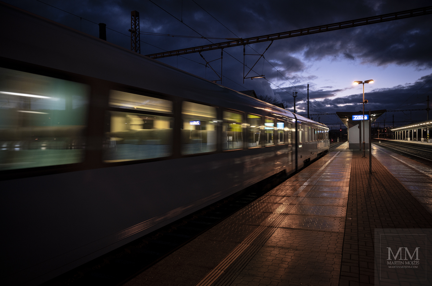 Zdice railway station, Arriva engine train departs in the direction Beroun.