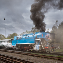 Blue steam locomotive.