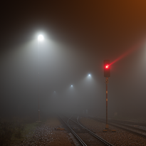 Light railway signalizations at night and fog. Title photograph of the gallery Diaries XXX.