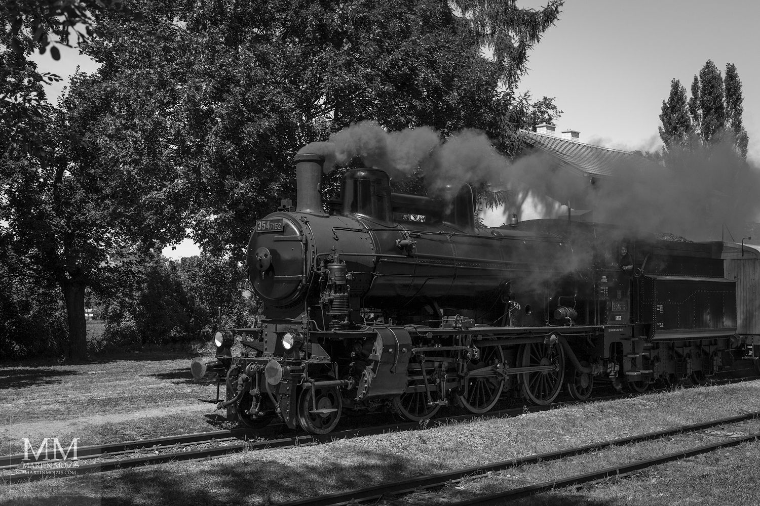 Large format, fine art black and white photograph of steam locomotive. Martin Mojzis.