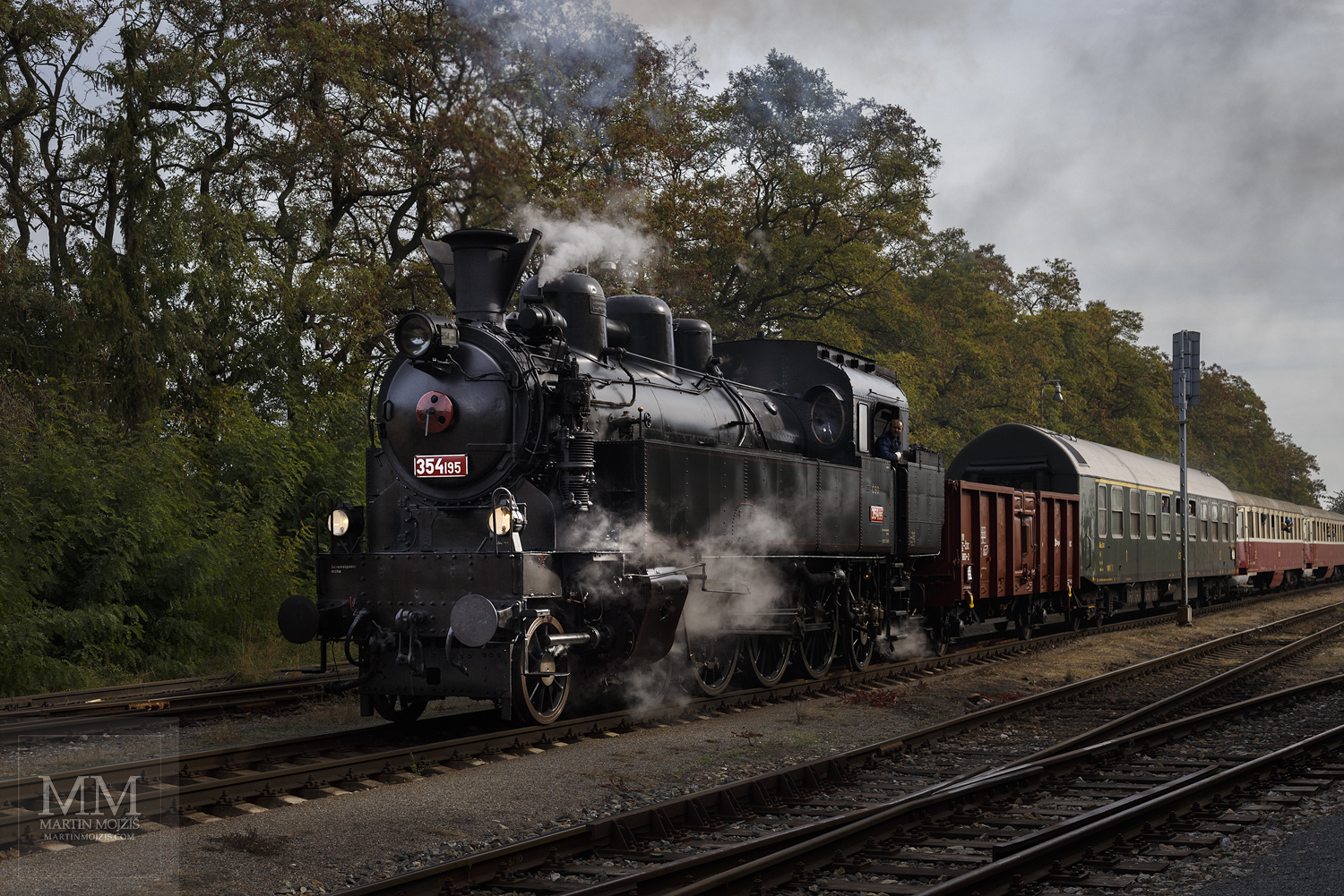 Large format, fine art photograph of steam locomotive in head of passenger train. Martin Mojzis.