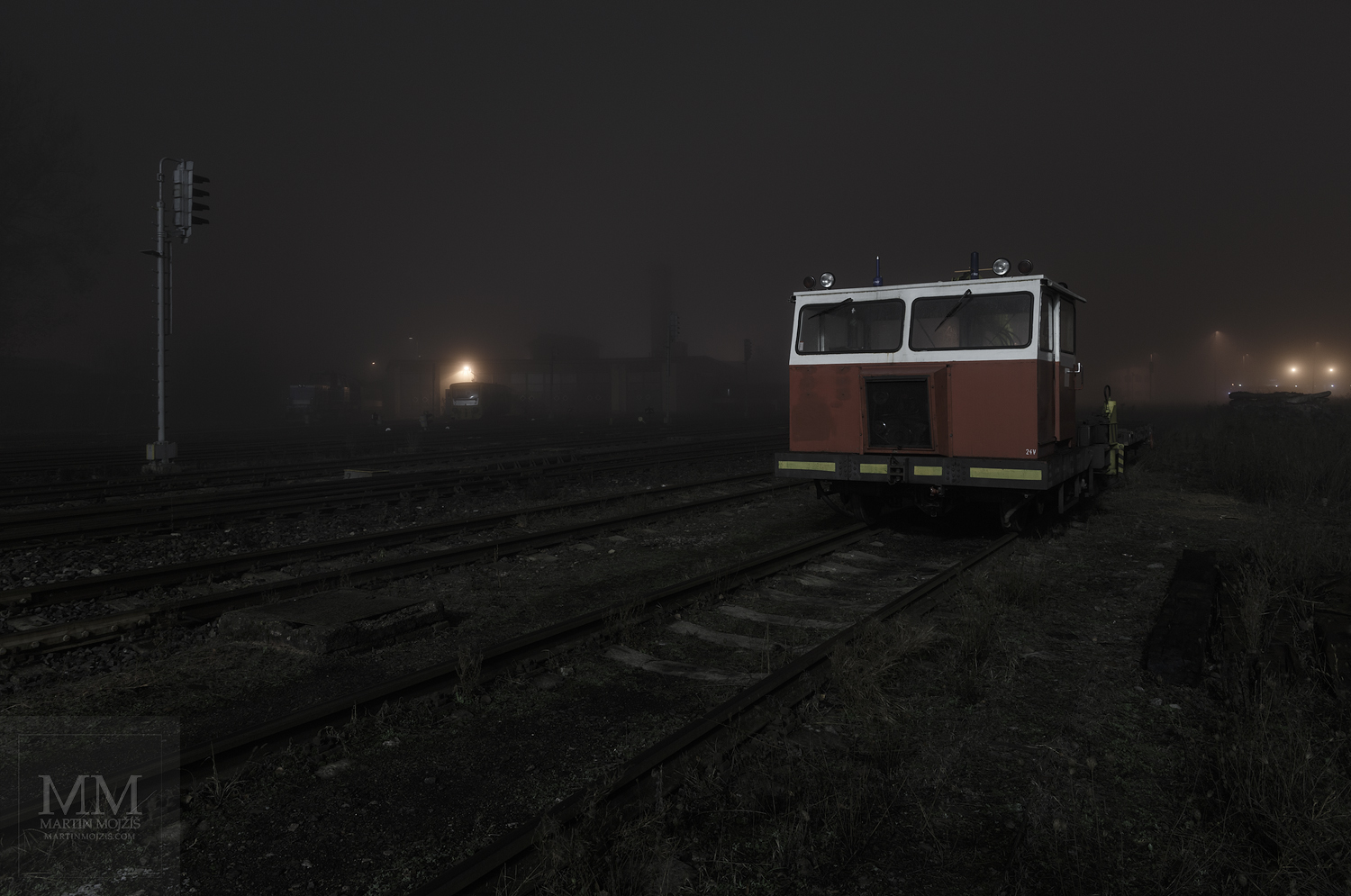 Large format, fine art photograph of railway station in foggy night. Martin Mojzis.