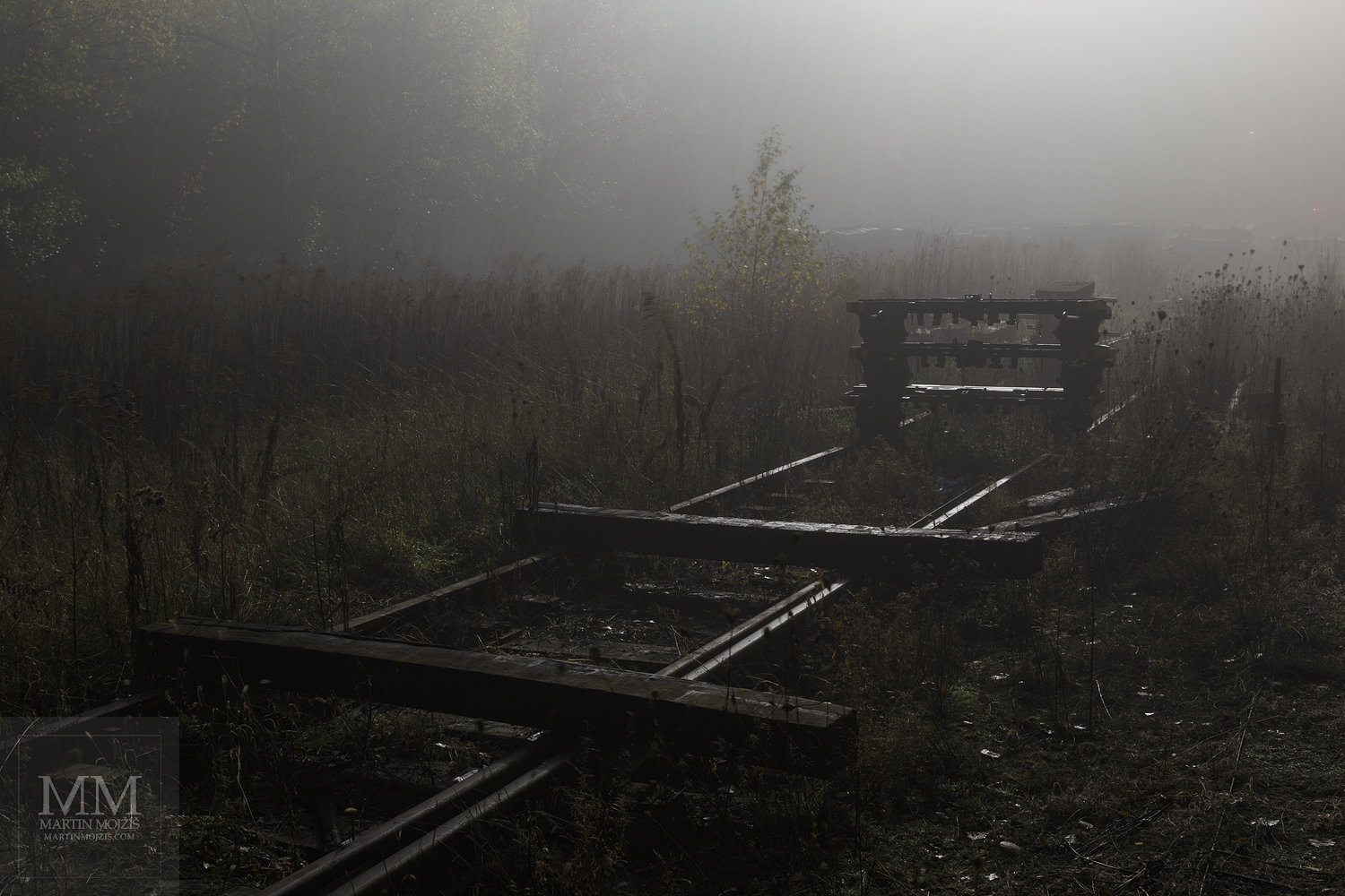 Large format, fine art photograph of railway in foggy night. Martin Mojzis.