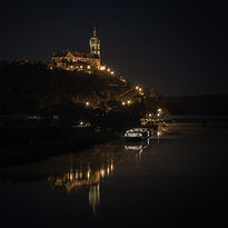 Melnik town, chateau, church and river Labe, night. Cover photograph of Professional Photography, transportation, industrial, products, architecture.