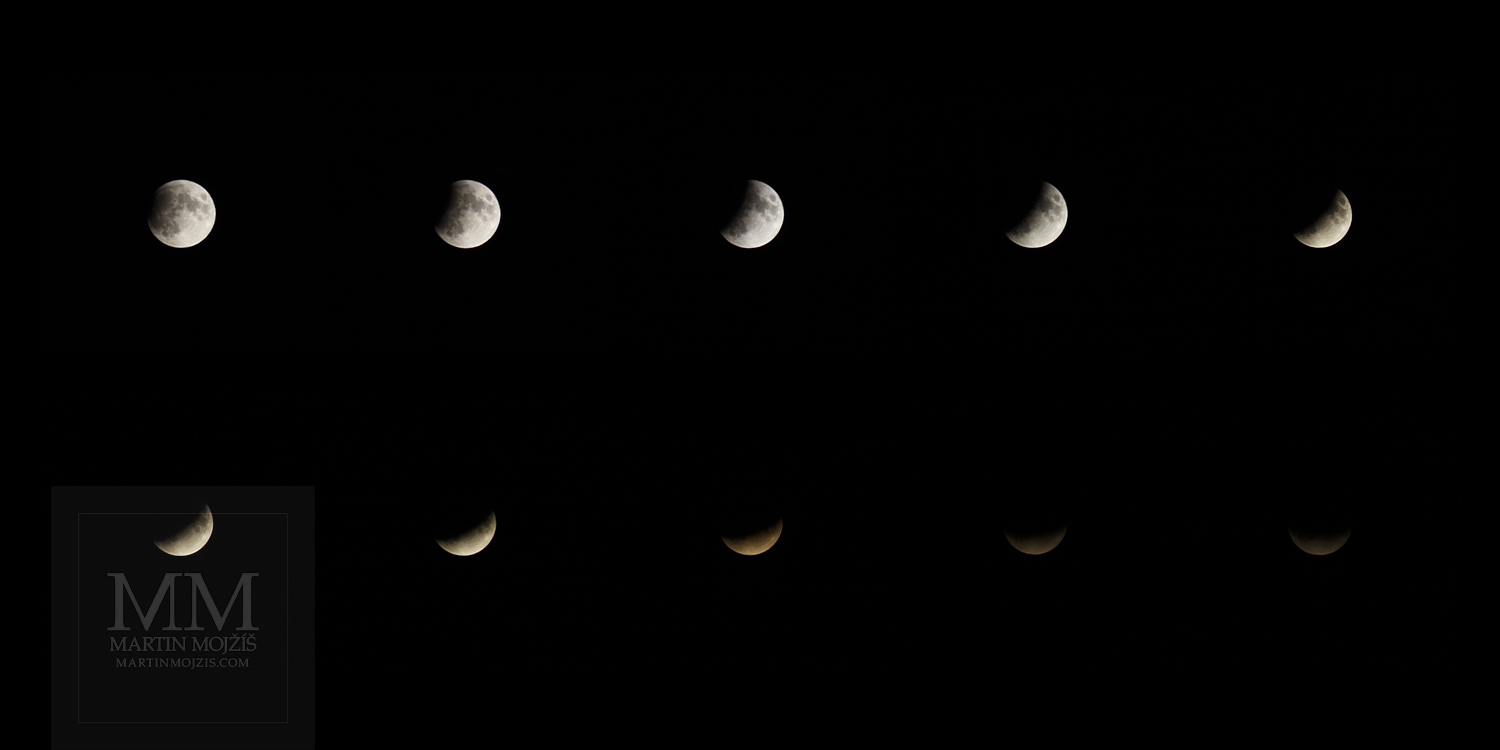 Large format Fine Art photograph of ten phases partial lunar eclipse.