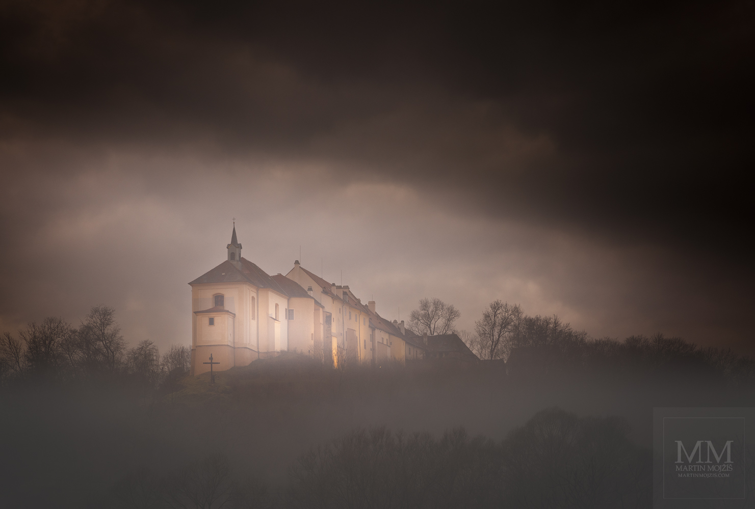 Large format fine art photograph of the chateau on a foggy high hill. Martin Mojzis.