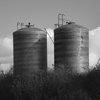 Two vertical cylinders in a field.