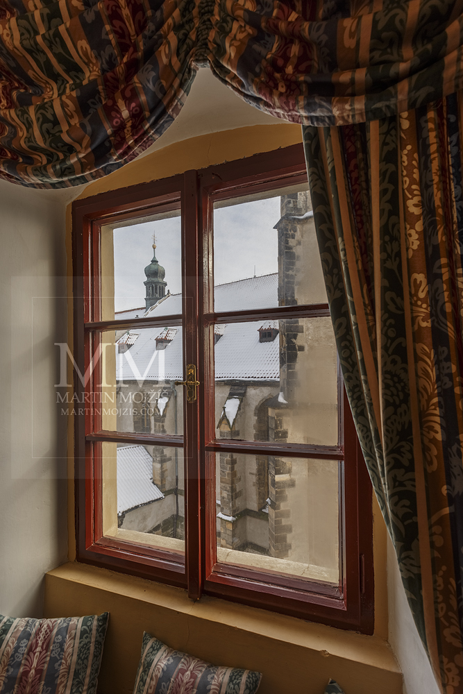 Chateau Melnik – view from the window of the concert hall. Professional photography of architecture - interiors.